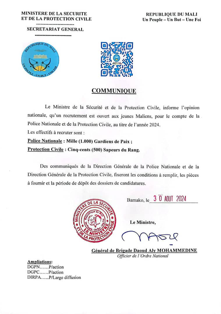  Communiqué du 30 août 2024